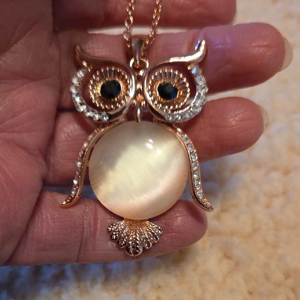 Elegant Owl Pendant Necklace in Rose Gold Finish - Picture 6 of 6